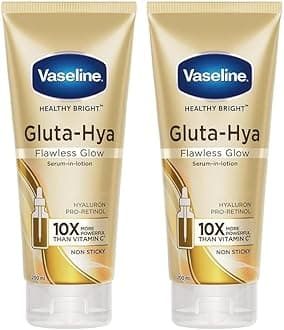 Vaseline Gluta-Hya Flawless Glow Lotion for Face & Body | Gives Brighter Skin | Glutathione & Pro-Retinol Infused Moisturizer, 200ml (Pack of 2)
