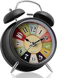 AERYSTable Clock Retro Twin Bell Metal Frame Alarm Clock with Night Backlight Function and Silent Motion, High Volume Bedside Luminous Alarm for Students Bedroom/Office (Black Vintage)