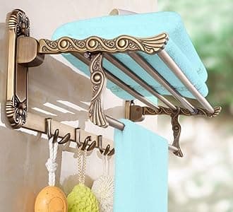 FORTUNE Antique Aluminum Folding Towel Rack for Bathroom, Folding Towel Stand, Hanger, Bathroom Accessories for Homes, Hotels- Brass Finish (2 Feet)
