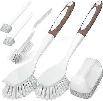 Holikme Cleaning Brush Set, Scouring Pad for Cleaning, Groove Gap Brushes for Pot, Pan, Kitchen Sink, Wire Brushes (Brown)