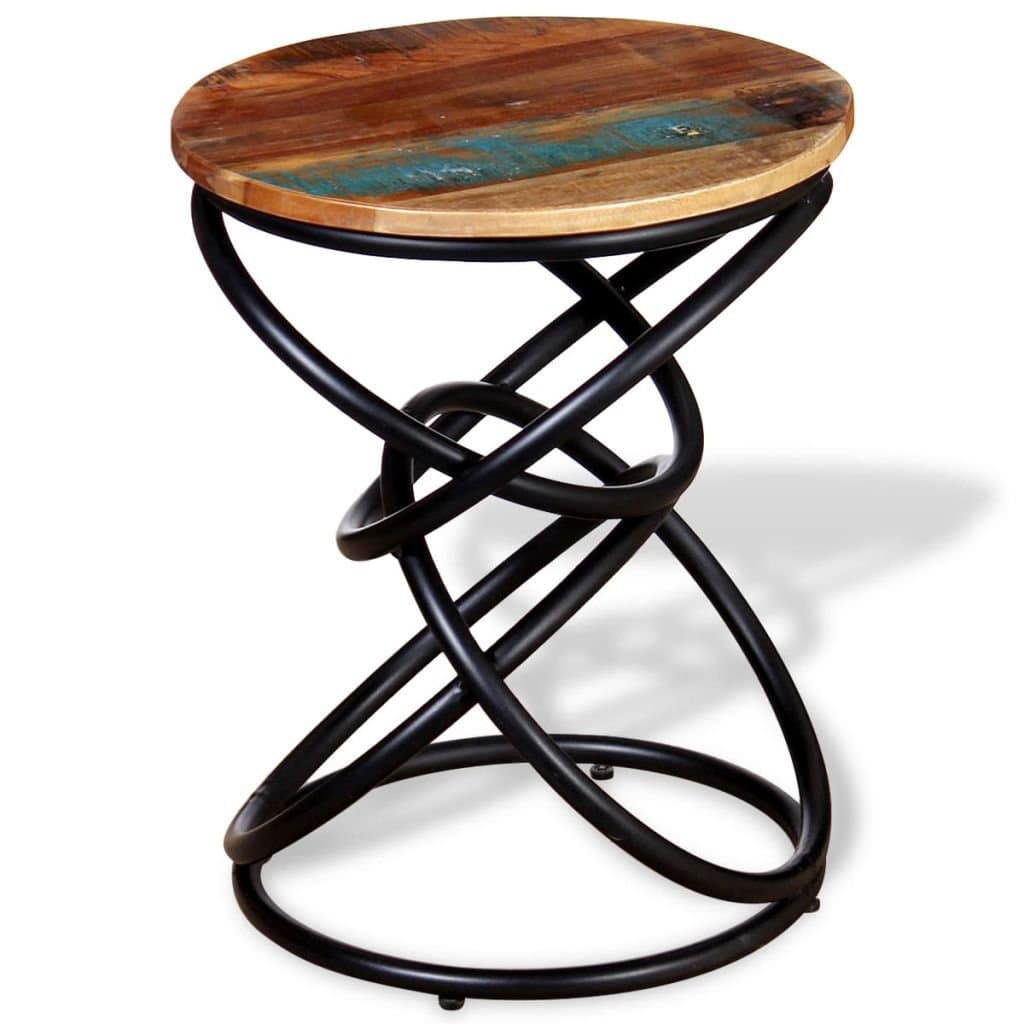 Lingjiushopping Side Table in Solid Wood Recovered Colour: Multi-Colour Material: Plan in Reclaimed Wood + Iron Powder Coated Legs