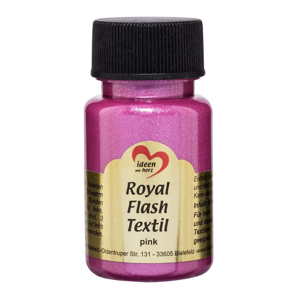 Royal Flash Textil, Glittery Metallic-Effect Fabric Paint, 50 ml - Highly Opaque, Creamy Water-Based Fabric Paint for Light and Dark Textiles, For Painting and Upgrading T-Shirts, Bags, Textiles and Fabrics Pink