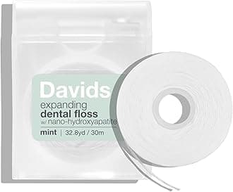 Davids Expanding Dental Floss + Refill w/Hydroxyapatite, No Break Woven Strands, Waxed, Vegan, Cocoa Butter & Mint, Kid Friendly, Refillable Dispenser, 66 yd