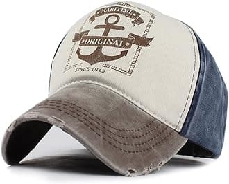 Vintage Baseball Cap Washed Denim Fashion Anchor Pattern Outdoor Sun Hat for Men Women 100% Cotton