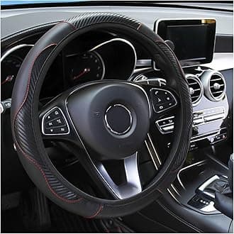 Car Steering Wheel Cover, 15 inch Carbon Fiber Microfiber PU Leather Elastic Steering Wheel Protector for Men Women, Anti-Slip Breathable Car Interior Accessories for Most Cars (Black)