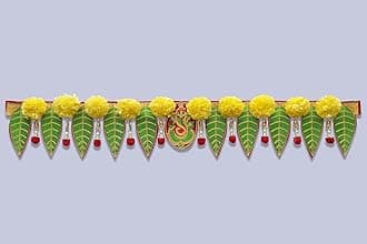 Handicraft Ganesh Pan Toran with Artificial Yellow Marigold Flower Door Toran, Size - 38 Inch