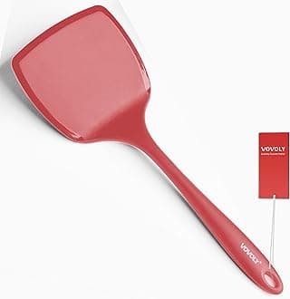 Silicone Pancake Spatula Turner with Lengthened Handle& Seamless Design, Heat Resistant Cooking Spatulas for Nonstick Cookware, Large Flexible Kitchen Utensils, Flipper for Egg, Pancake, Burger, Red