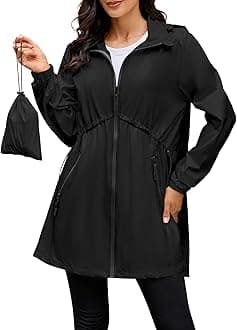 PITINAN Windbreaker Jackets Long Thin Raincoat For Women Hooded Lightweight Rainjacket Women Waterproof with Pockets S-XXL