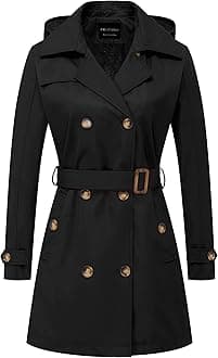 CREATMO US Women's Trench Coat Double-Breasted Classic Lapel Overcoat Belted Slim Outerwear Coat with Detachable Hood