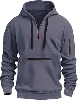 Mens 1/4 Zip Pullover Hoodie Zip Up Pocket Drawstring Tracksuit Tops Cuff Overhead Hooded Slim Fit Casual Gym Skiing Sports Warm Hoody Sweatshirts
