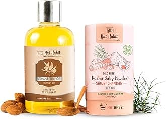 Pure Almond Baby Oil (100ml) & Shwet Chandan Baby Powder (150gm) - Essential Baby Care Combo For Daily Massage, Healthy Nourishment, Chemical & Preservative-Free (Combo Pack of 2)