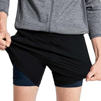 Mens 5" Gym Running Shorts for Men 2 in 1 Quick Dry Workout Athletic Shorts Black