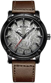 CARLIEN New 3D Engraved Wolf Dial Quartz Watch for Men Big Face Sport Leather Casual Wristwatch