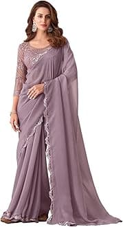 SIRILWomen's Self Woven, Lace Georgette Saree with Unstitched Blouse
