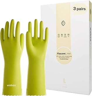 LANON 3 Pairs wahoo Skin-Friendly Dishwashing Cleaning Gloves, Reusable Kitchen Gloves, Cotton Flocked Liner, Waterproof, Non-Slip, Bud Tender, Medium