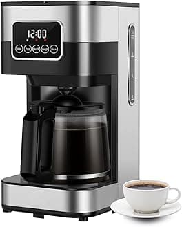 Drip Coffee Maker XVersion 1.5L Coffee Machine with Smart Touch Screen,Auto shut off,24H Programmable,Reusable Filter,Warming Plate and Easy to Clean for Americano and Drip Coffee (Silver, 10cups)