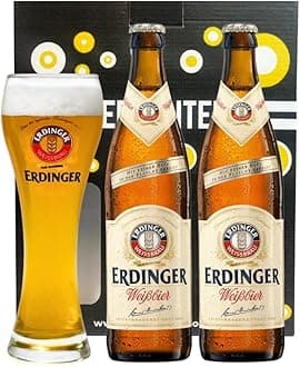 ERDINGER Weissbier German Wheat Beer Gift Set with Official ERDINGER Glass (2 Pack)