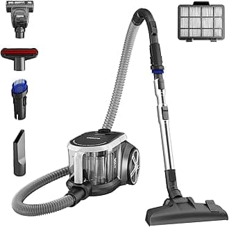 Bagless NEN180, Canister Vacuum Cleaner, Lightweight Vac for Carpets and Hard Floors, Silver with Black