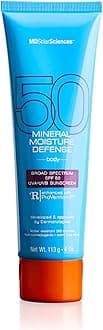MDSolarSciencesMineral Moisture Defense SPF 50 Sunscreen for Body – Water-Resistant Broad-Spectrum UV Protection – Zinc Oxide Cream, Helps Restore Skin’s Natural Moisture Barrier, Sheer, 4 Fl Oz