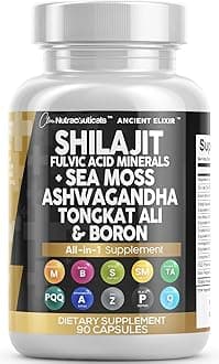 Clean Nutraceuticals Shilajit Supplement 10,000mg with Sea Moss 6000mg, Ashwagandha 6000mg, Tongkat Ali, Boron, Magnesium - Fulvic Acid Capsules for Men - 90 Count