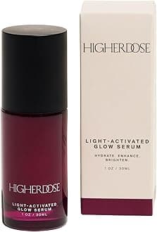 HigherDOSE Light-Activated GLOW SERUM - Collagen Face Serum to Plump, Hydrate & Smooth Fine Lines - Made with Vitamin C, Copper Peptides & Hyaluronic Acid - Boosts Benefits of Red Light Devices - 1 oz