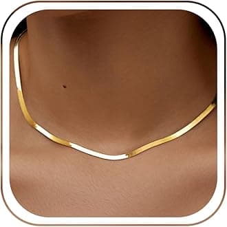14K Gold Silver Plated Herringbone Necklace for Women, Dainty Snake Chain Choker, Trendy Simple Long Layered Jewelry Non Tarnish, 3/4/5/8mm,14,16,18,20,22,24,26 Inch Thin & Chunky Options