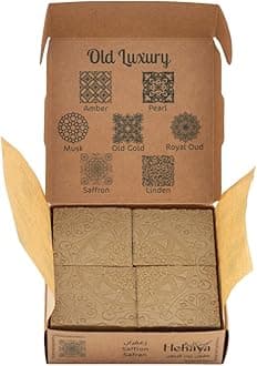 Natural Olive Oil Soap bars with Organic Ingredients, Vegan Soap, Moisturizing, Handmade, Scented With Essential Oils, Body Soap Bars for Women and men (Saffron) (Pack of 4 Bars) 17.6 Ounce