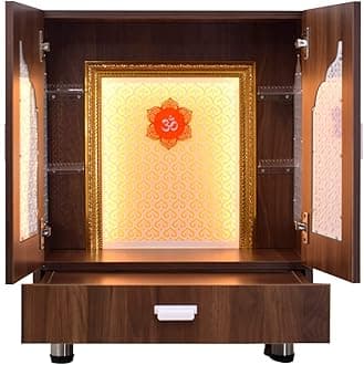 Home Temple/Home Mandir/Wooden Mandir with Doors in Walnut Brown Colour
