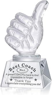 Best Coach Gifts for Men Women, Baseball/Volleyball/Softball Coach Christmas Birthday Retirement Gifts Crystal Awards with Thumbs Up