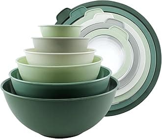 COOK WITH COLOR Mixing Bowls with Non Slip Bottom - 12 Piece Plastic Nesting Bowls Set includes 6 Prep Bowls and 6 Tritan Lids - Microwave Safe (Sage)