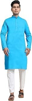 Amazon Brand - AnarvaMen's Pure Cotton Solid Kurta Pajama Set Mandarin Collar Casual Yoga Dress