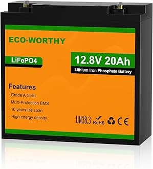 12V 20Ah LiFePO4 Lithium Battery, 4000+ Deep Cycle Rechargeable Battery with BMS for Fish Finder, Ham Radio, Solar System, Outdoor Camping