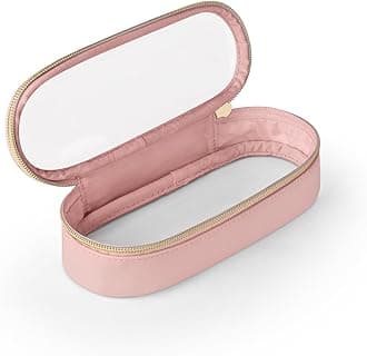 Soimeat Clear Travel Makeup Brush Holder, Leather Makeup Brush Toiletry Bag, Pink, S, Clear Travel Makeup Brush Bag