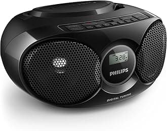 Philips Portable CD Player Boombox, Stereo Dynamic Bass Boost Speaker, Lightweight FM Radio CD Player with LCD Display, USB Playback, Aux Line-in, Home Boombox Portable AZ318B/37