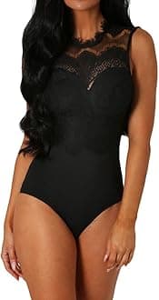 May Story Women Lace Bodysuit Sleeveless Cut Out Back Leotard Tops Ladies Lingerie Backless Jumpsuit with Button UK 8-22