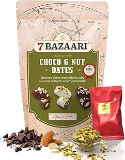 7 BAZAARI™ Premium Choco & Nut Dates - Gluten Free, Natural Ingredients - Almond Dark Chocolate, 10pcs (Pack of 1)