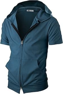 Mens Comfortable Short Sleeve Cotton Double Slide Zip-up Hoodie