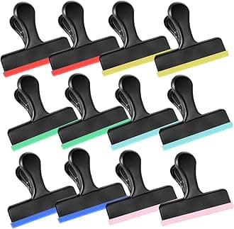 HOUSE AGAIN12 Pack Stainless Steel Chip Bag Clips Covered with Colorful Silicone - NO More Sharp Edges - Color Coded for Food Bags - Air Tight Seal, Heavy Duty for Kitchen and Office, 3 Inches-Black