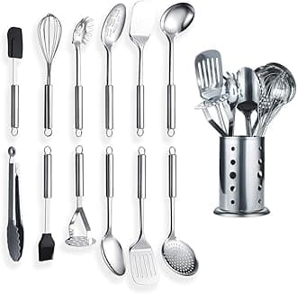 Cooking Utensil Set 13 Piece Stainless Steel Kitchen Tool Set with Holder, Include Cooking Spoon, Spatula, Whisk, Cooking Tong and etc. (13 Pieces)