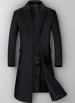 YOUTHUP Mens Winter Coat Slim Fit Wool Overcoat Knee-Length Elegant Trench Coat Business Peacoat