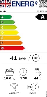 CANDY Quick Pro Washing Machine, 10kg Wash, 1400 RPM, A-20 Energy Class, 16 Programmes, Pro Active Wash, BuiltTo Last, White-White, 55x60x85 cm - GD 4108-80
