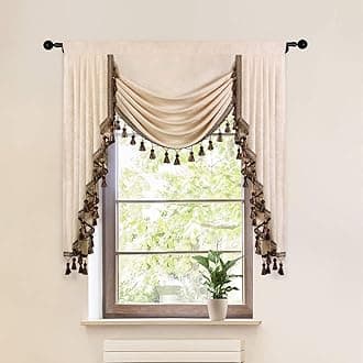 ELKCA Beige Chenille Window Curtains Valance for Living Room Waterfall Valance for Bedroom,Rod Pocket (W39 Inch, 1 Panel)