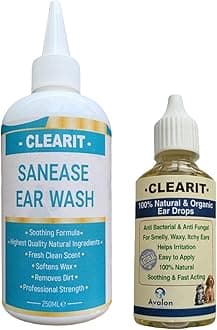 Clearit Advanced Ear Drops 100% Natural/Organic & Sanease Ear Wash Fast Acting & Super Effective for Dogs/cats/rabbits etc
