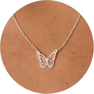 Silver Necklace for Women, 14K White Gold Plated Dainty Infinity Bead Star of David Starfish Sun Hummingbird Butterfly Flower Palm Tree Plane Sunflower Pendant Necklaces Simple Jewelry