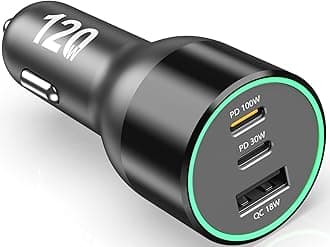 120W USB C Car Charger, 100W Type C PD 30W PPS 45W QC 18W Super Fast Charging LED Cigarette Lighter USB-C Car Adapter for iPhone 16 15 14 Pro Samsung Galaxy S24 S23 Ultra iPad MacBook Pro Air Laptop