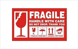 True-Ally Fragile Label Self Adhesive Gumming Paper Sticker, Red, (Size 11 x 7 cm. Color- RED) (1000)