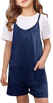 Girls Summer Jumpsuits Spaghetti Strap Sleeveless Loose Romper Short Pants with Pockets 5-14 Years