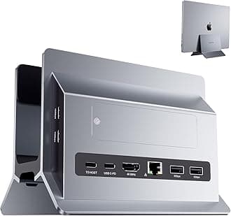 Vertical MacBook Docking Station, PULWTOP Docking Station for Mac mini with M.2 NVMe case for MacBook Pro/Air, 4K@60Hz HDMI, 2USB C 10Gbps, SD/TF, 100W PD, RJ45, 2 USB A for Windows Laptops