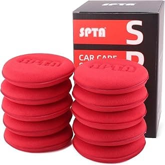 SPTA 10Pcs Foam Wax Applicator Pads, 4inch Hand Wax Pad(Red), Soft Car Detailing Sponges,Supreme Shine Pad, for Car Cleaning, for Car Detail Cleaning, Waxing pad