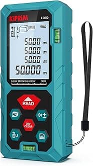 Kiprim Laser Distance Measure 165ftwith 2 Bubble Levels,M/in/Ft Unit Switching Backlit LCD,99 Sets Data Storage and Pythagorean Mode, Measure Distance, Area and Volume Kiprim LD50